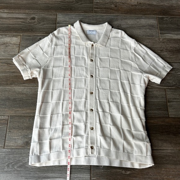 Old Navy‎ Men's XXL Cream Textured Grid Knit Short Sleeve Polo Shirt Preppy - Picture 2 of 5